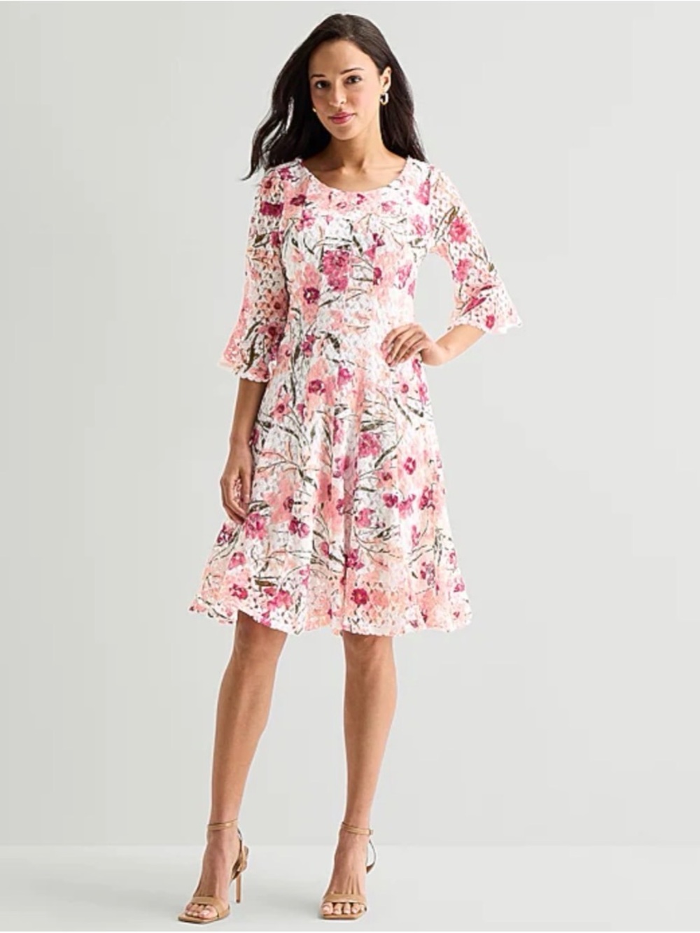 Rabbit Rabbit Rabbit Pink and White Floral Lace Midi Dress